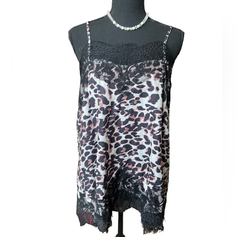 Leopard print and lace camisole